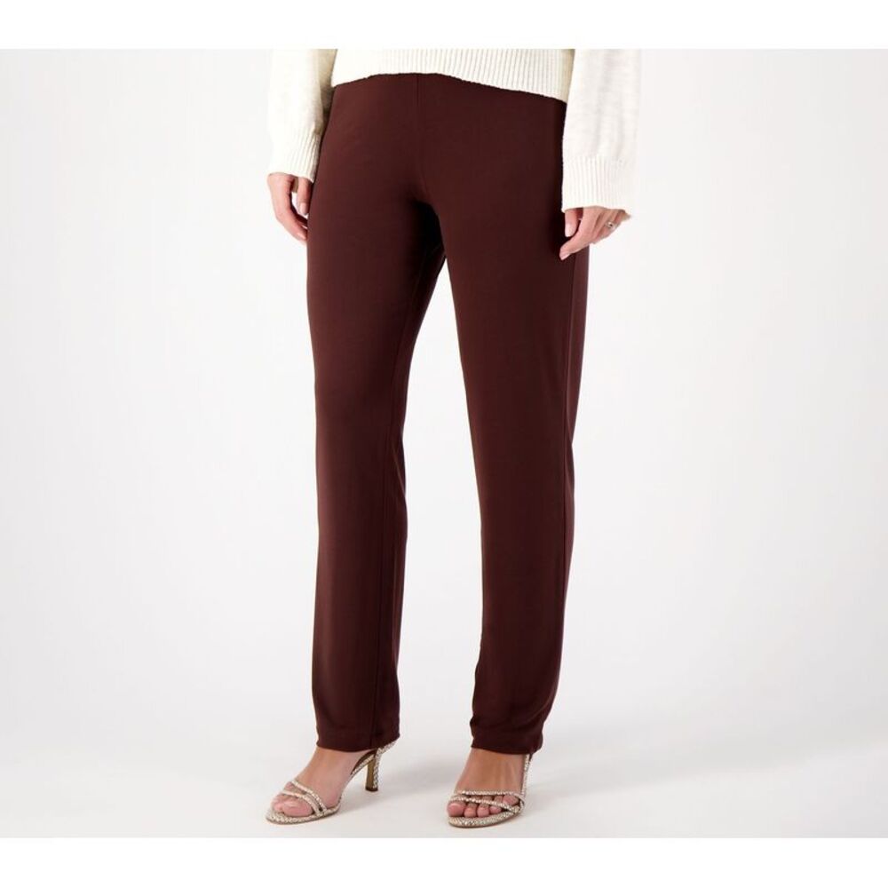 Susan Graver Women's Pants Sz M Essentials Reg Liquid Knit Straight Brown